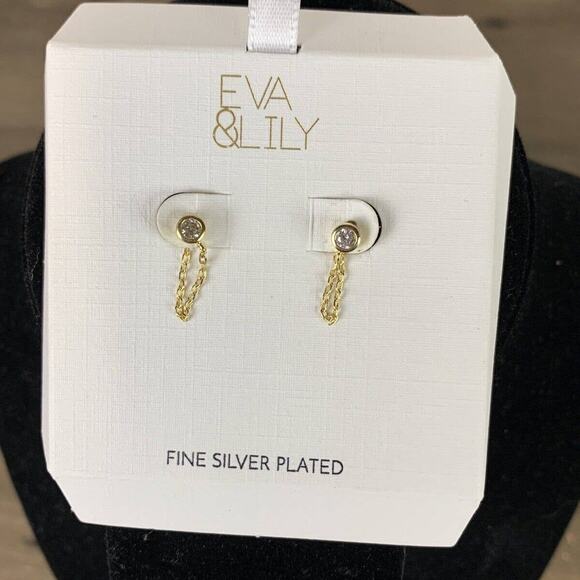 Eva & Lily Bajoran Chain Drop Earrings Gemstone Dangle Stud Fine Silver Plated - Picture 8 of 8